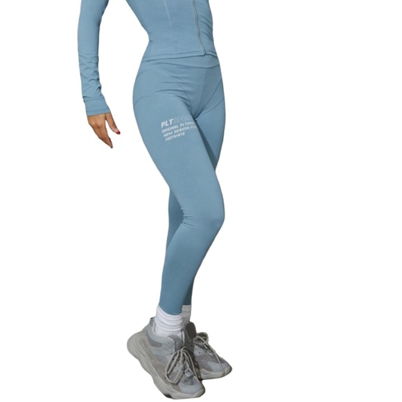 PRETTYLITTLETHING Steel Blue Stitch Detail Gym Leggings - Picture 4 of 6